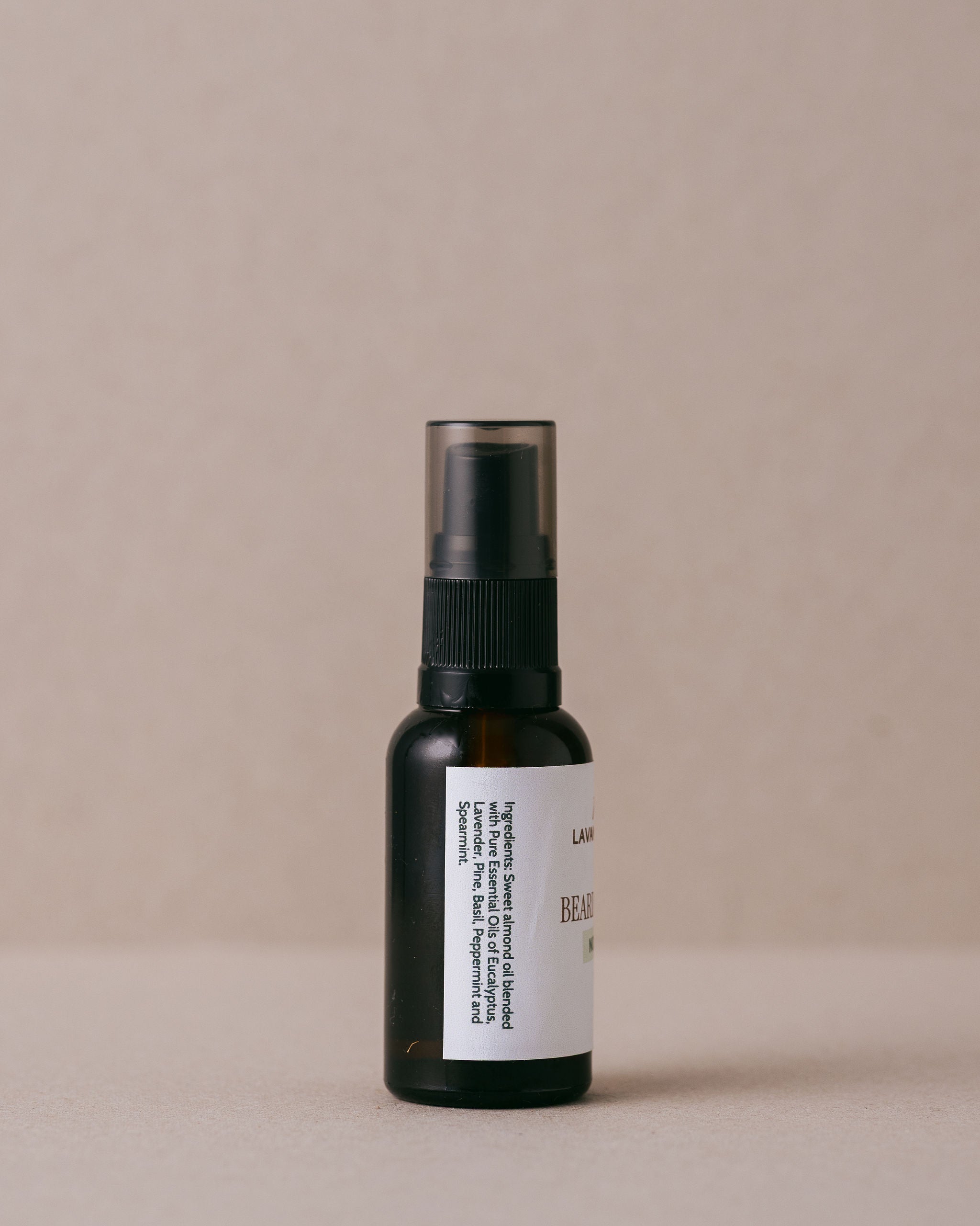 Natural nourishing beard oil for men in a glass bottle handmade at Lavandula Farm