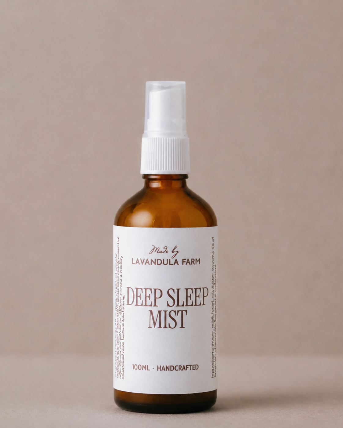A bottle of Deep Sleep Mist handmade at Lavandula Farm