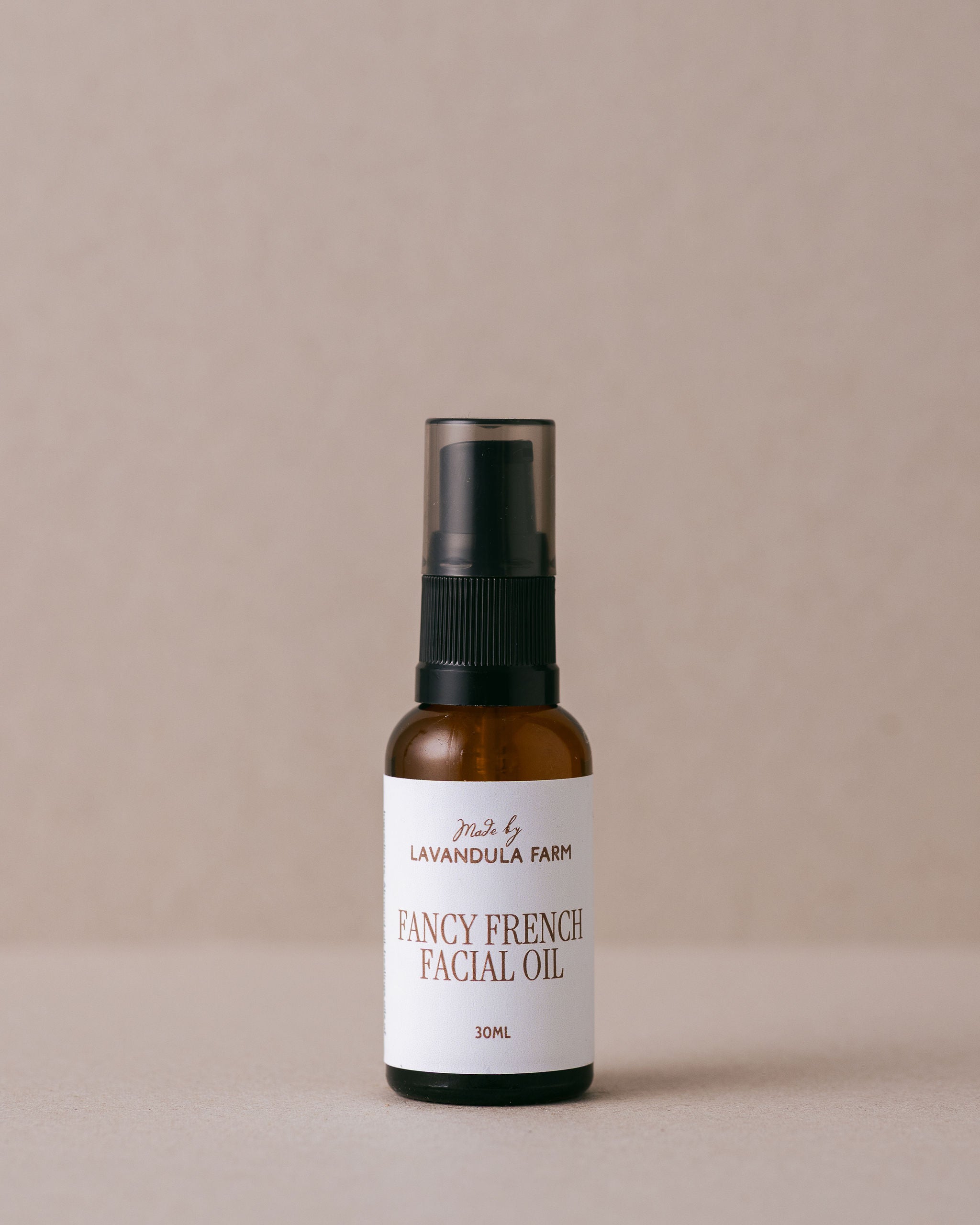Nourishing French facial oil in a glass bottle handmade at Lavandula Farm with natural ingredients