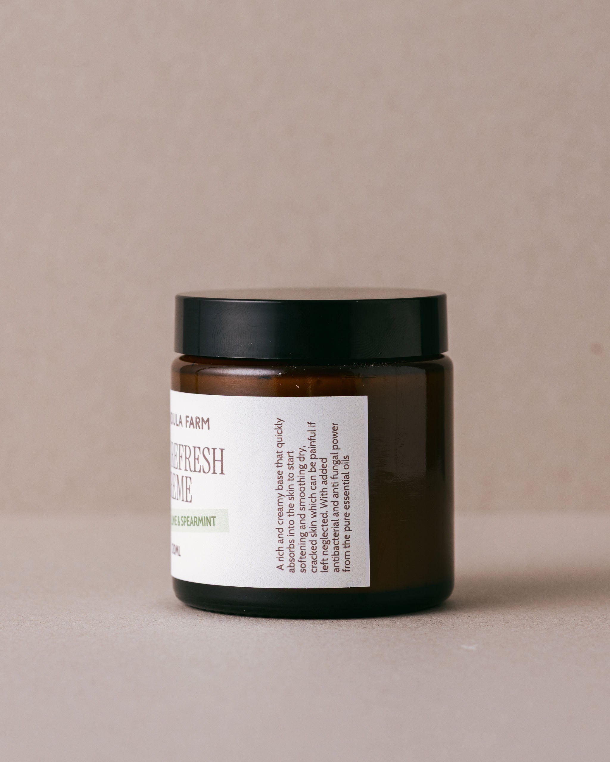 Lavender lime and spearmint refreshing foot cream in a glass jar handmade at Lavandula Farm