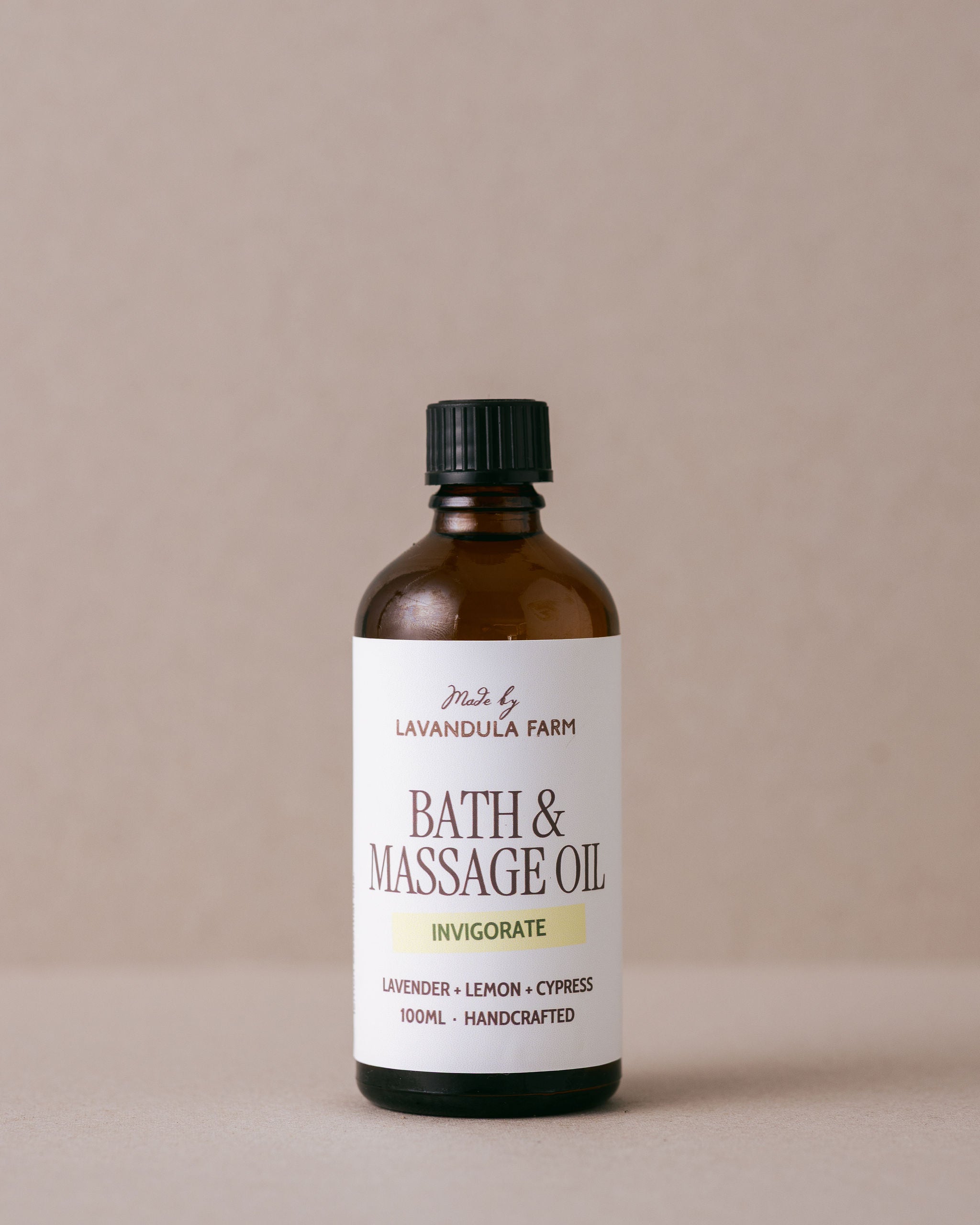 Bath and body massage oil to invigorate the senses using natural ingredients handmade at Lavandula Farm