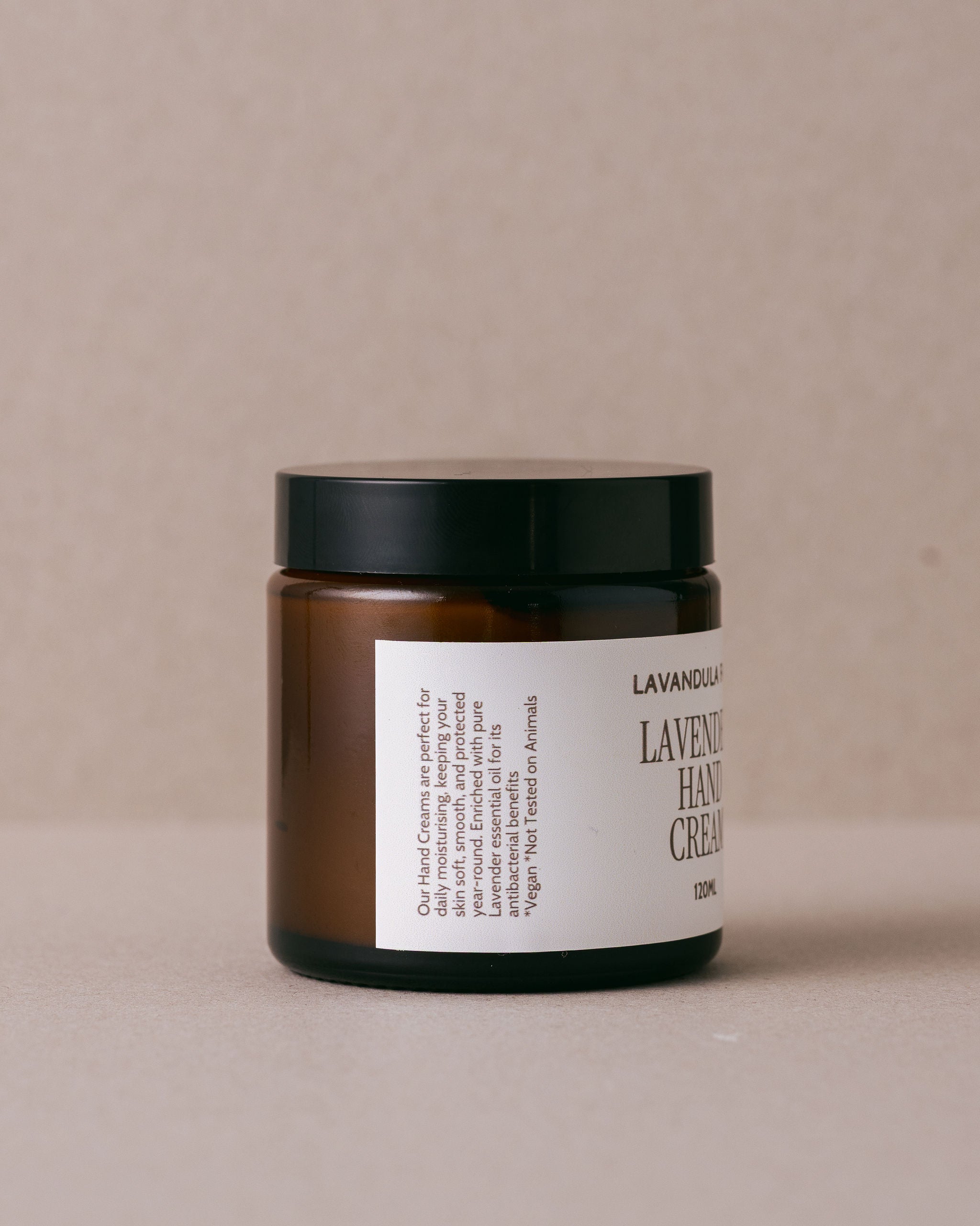Luxurious pure lavender hand cream with natural ingredients in a glass jar handmade at Lavandula Farm