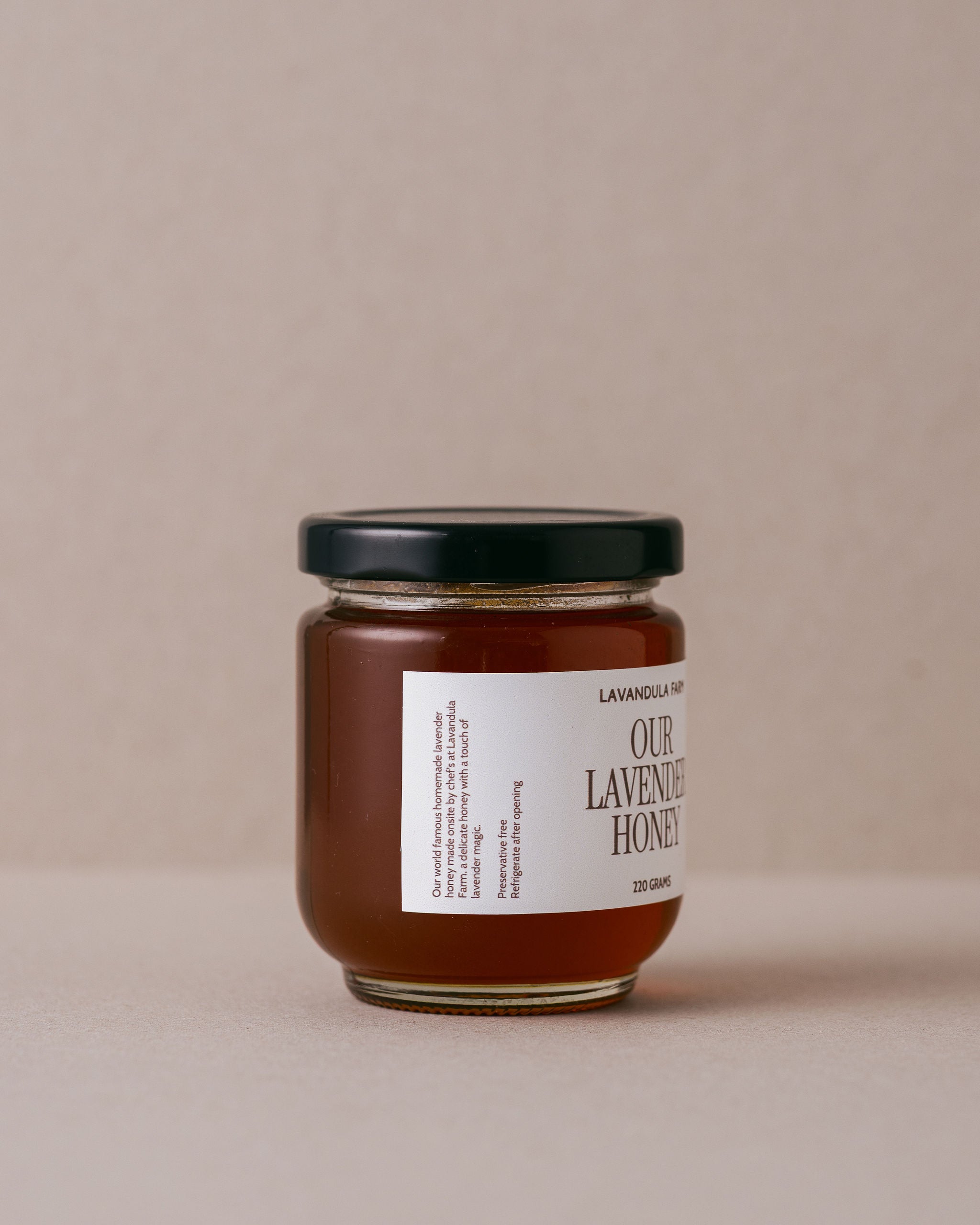 Lavender honey in a glass jar handmade at Lavandula Farm