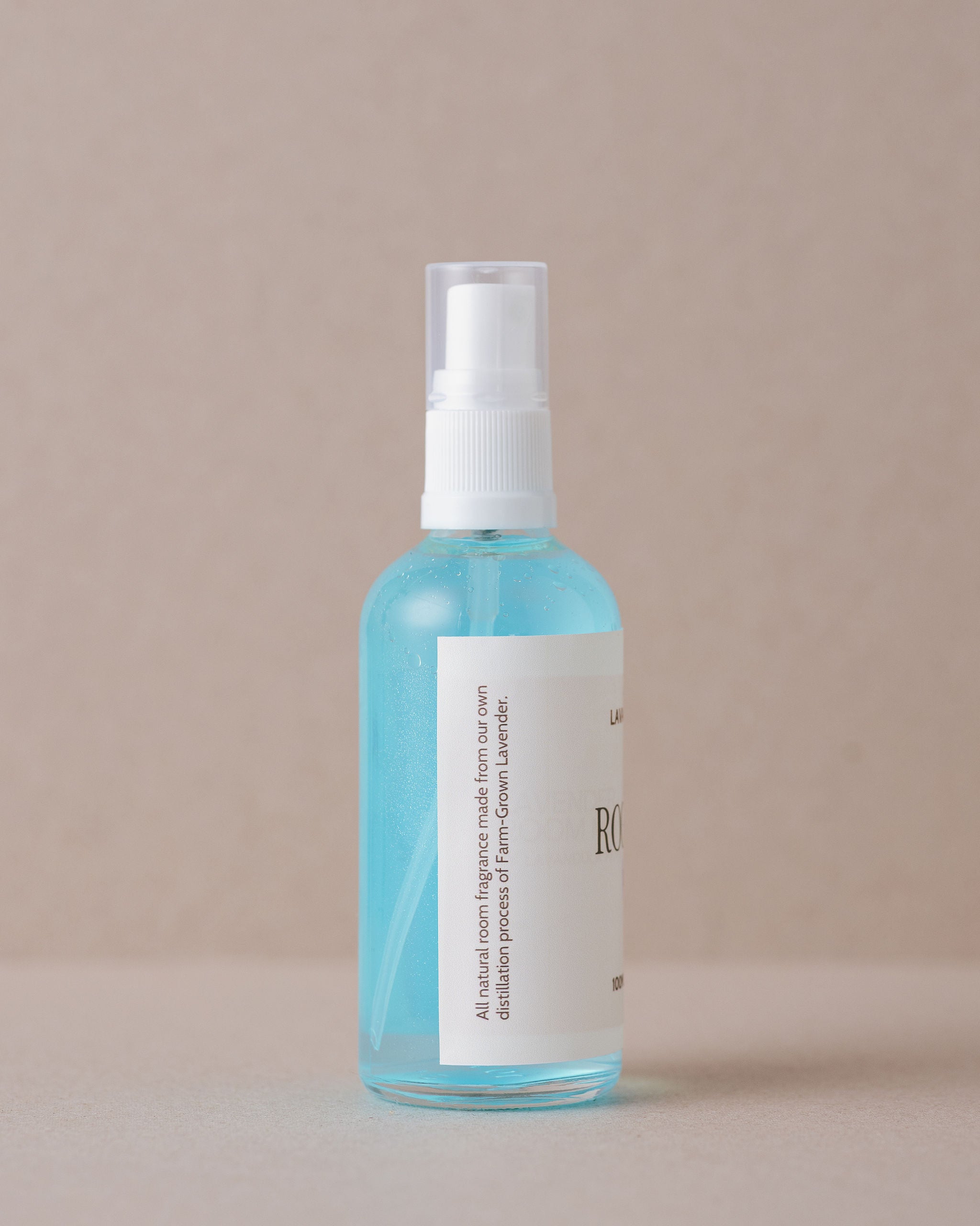 Natural lavender room mist in a glass bottle handmade at Lavandula Farm