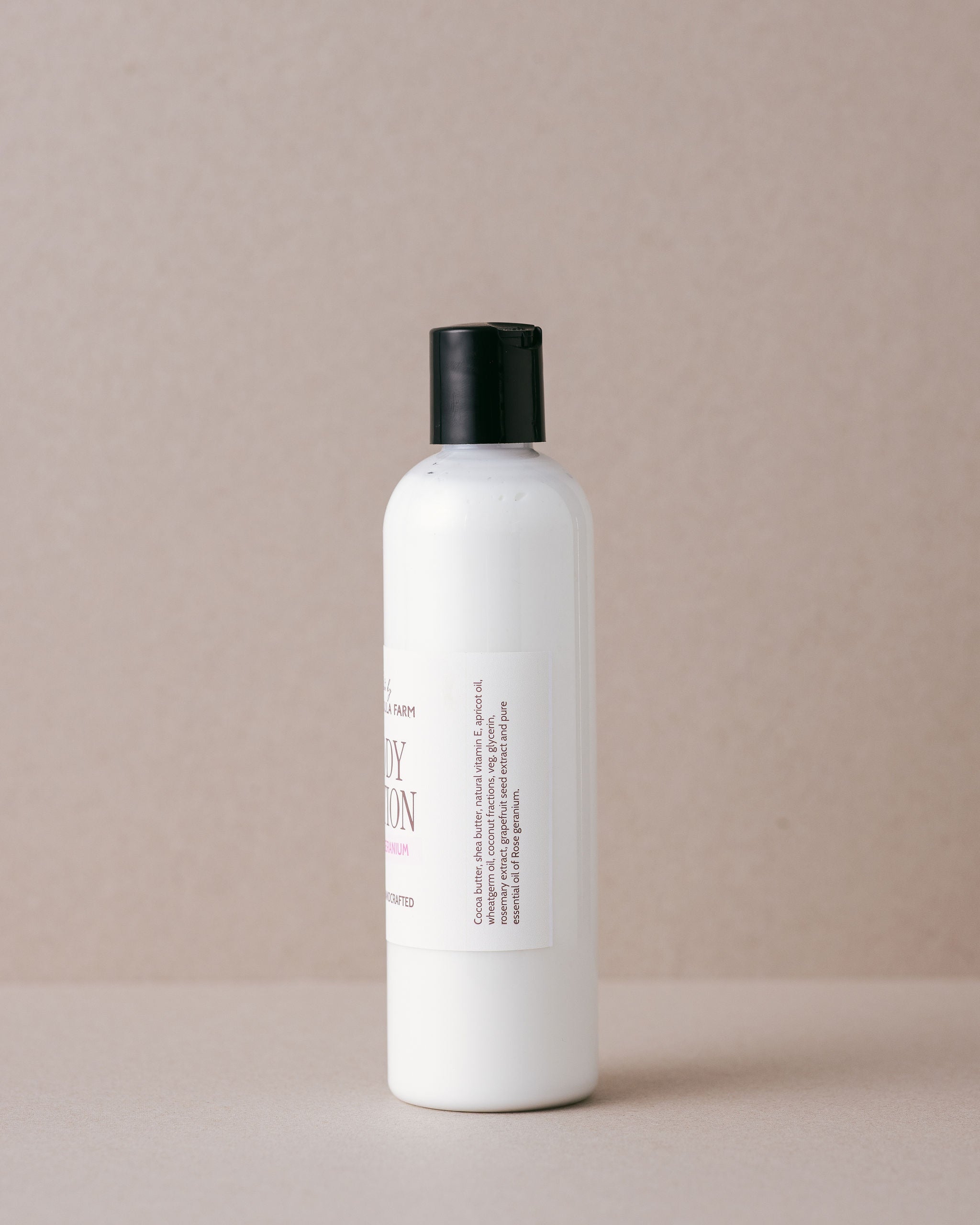 Rose geranium body lotion handmade at Lavandula Farm