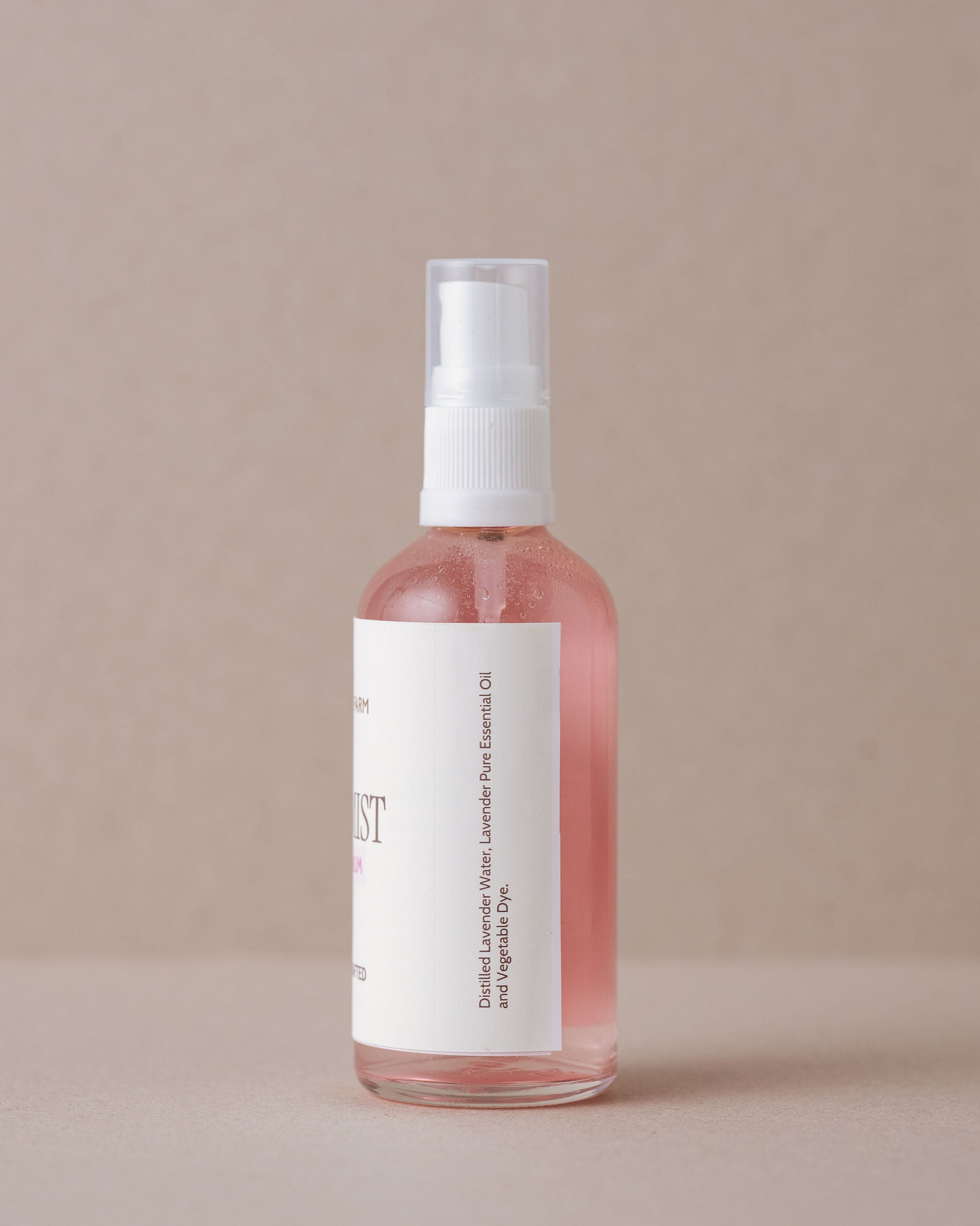 Natural rose-scented room mist in a glass bottle handmade at Lavandula Farm