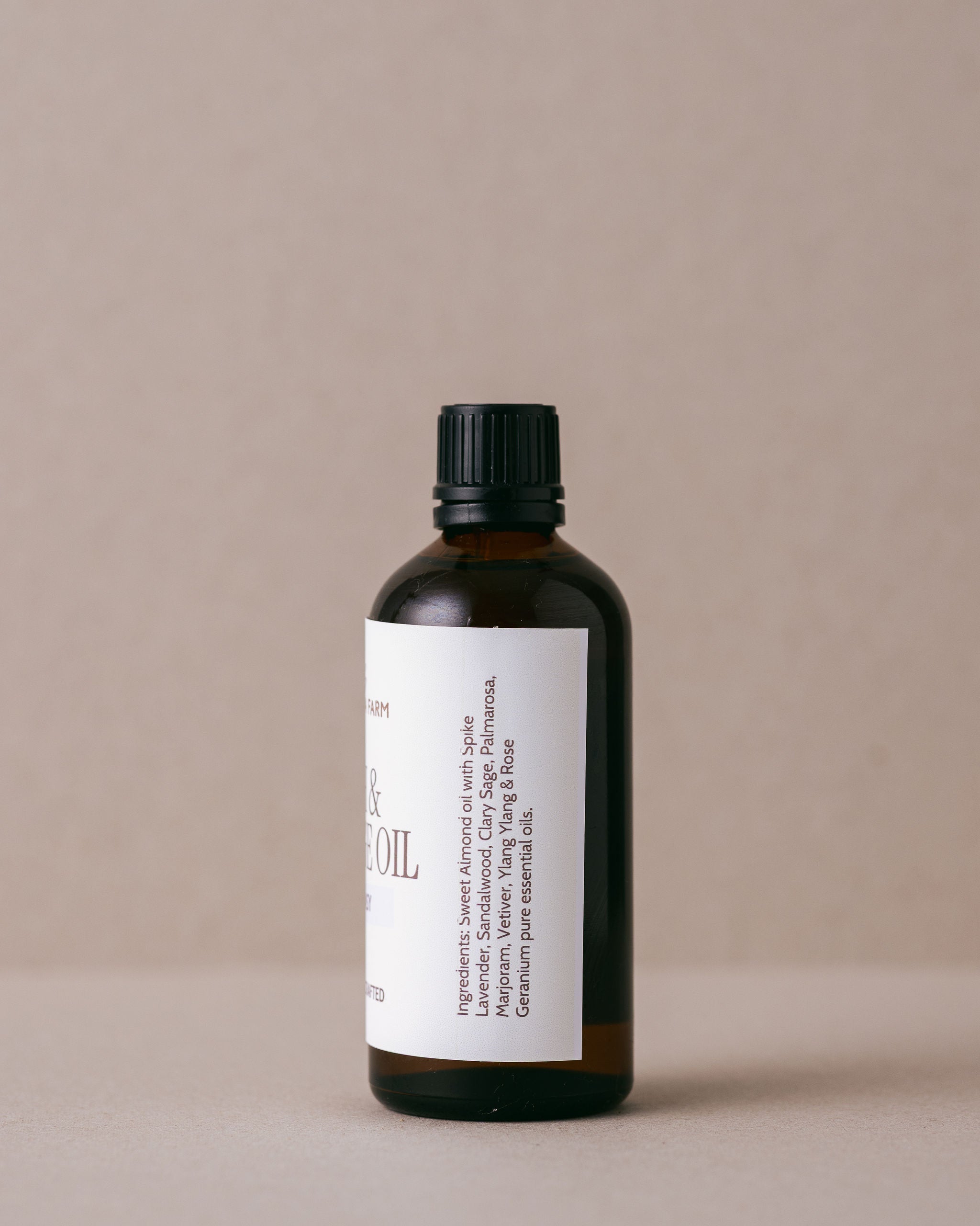 Bath and massage oil made for restful sleep in a glass bottle handmade with natural ingredients at Lavandula Farm