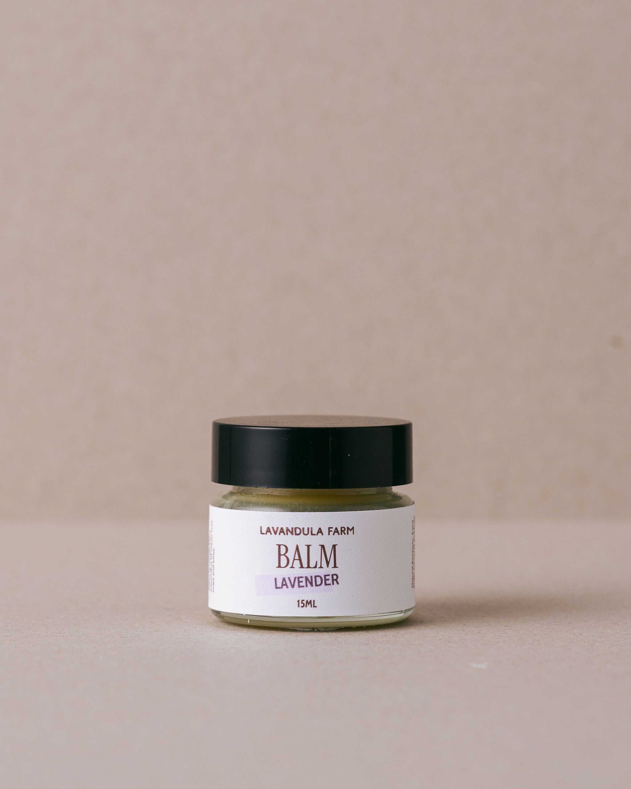 small glass jar of lavender balm made with natural ingreidents at Lavandula Farm