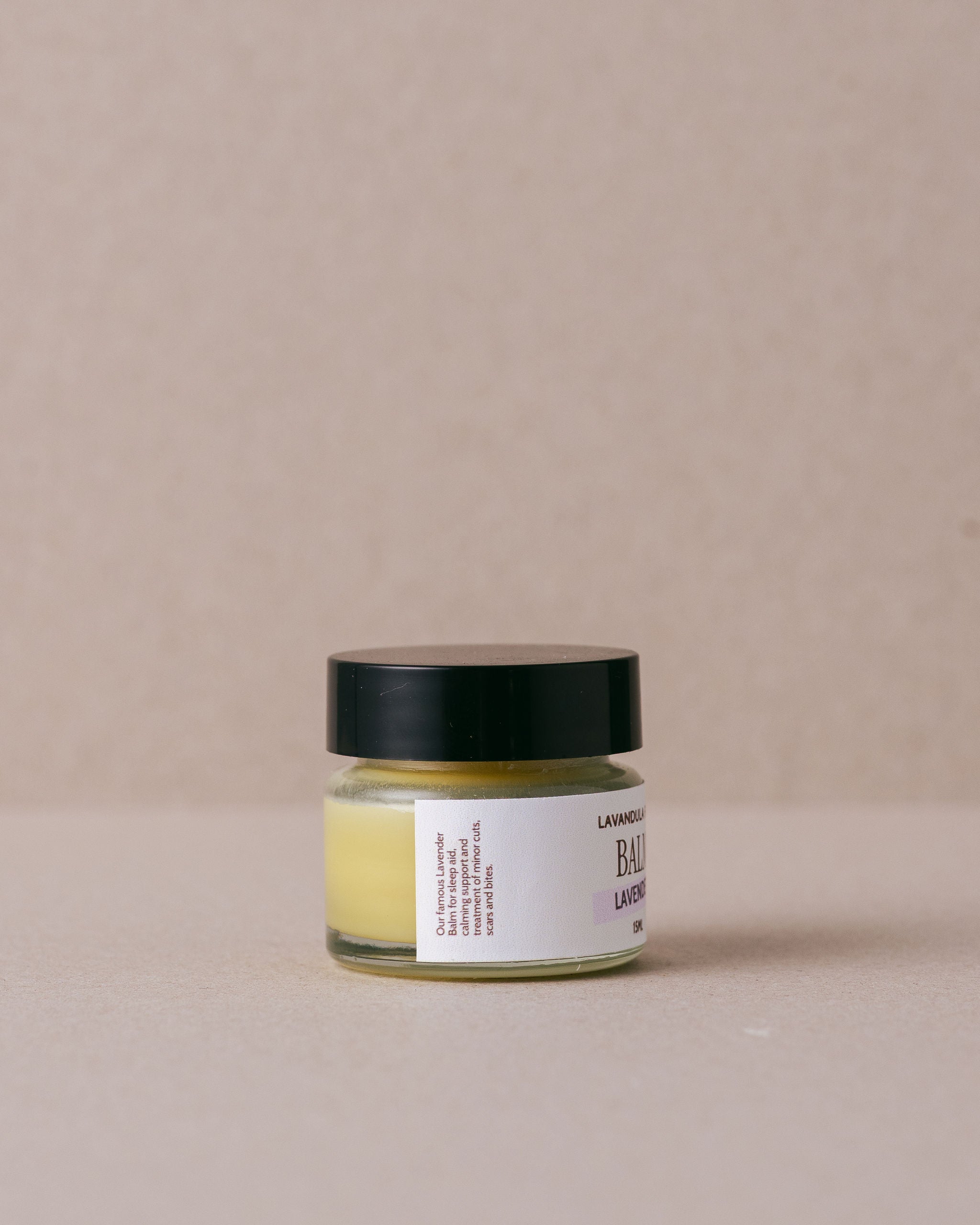 small glass jar of lavender balm made with natural ingreidents at Lavandula Farm