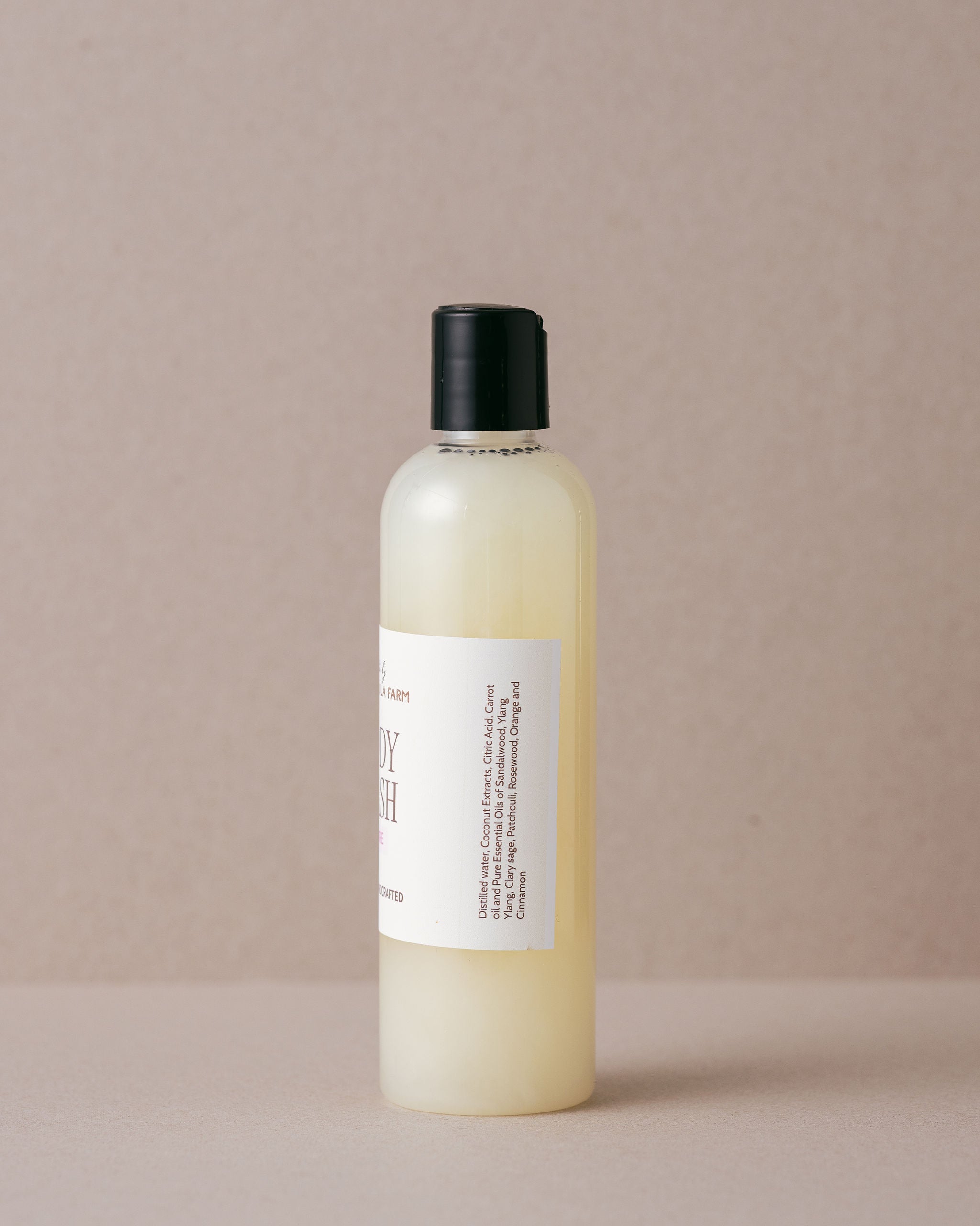 Amore body wash with Pure Essential Oils of Sandalwood, Ylang Ylang, Clary sage, Patchouli, Rosewood, Orange and Cinnamon handmade at Lavandula Farm