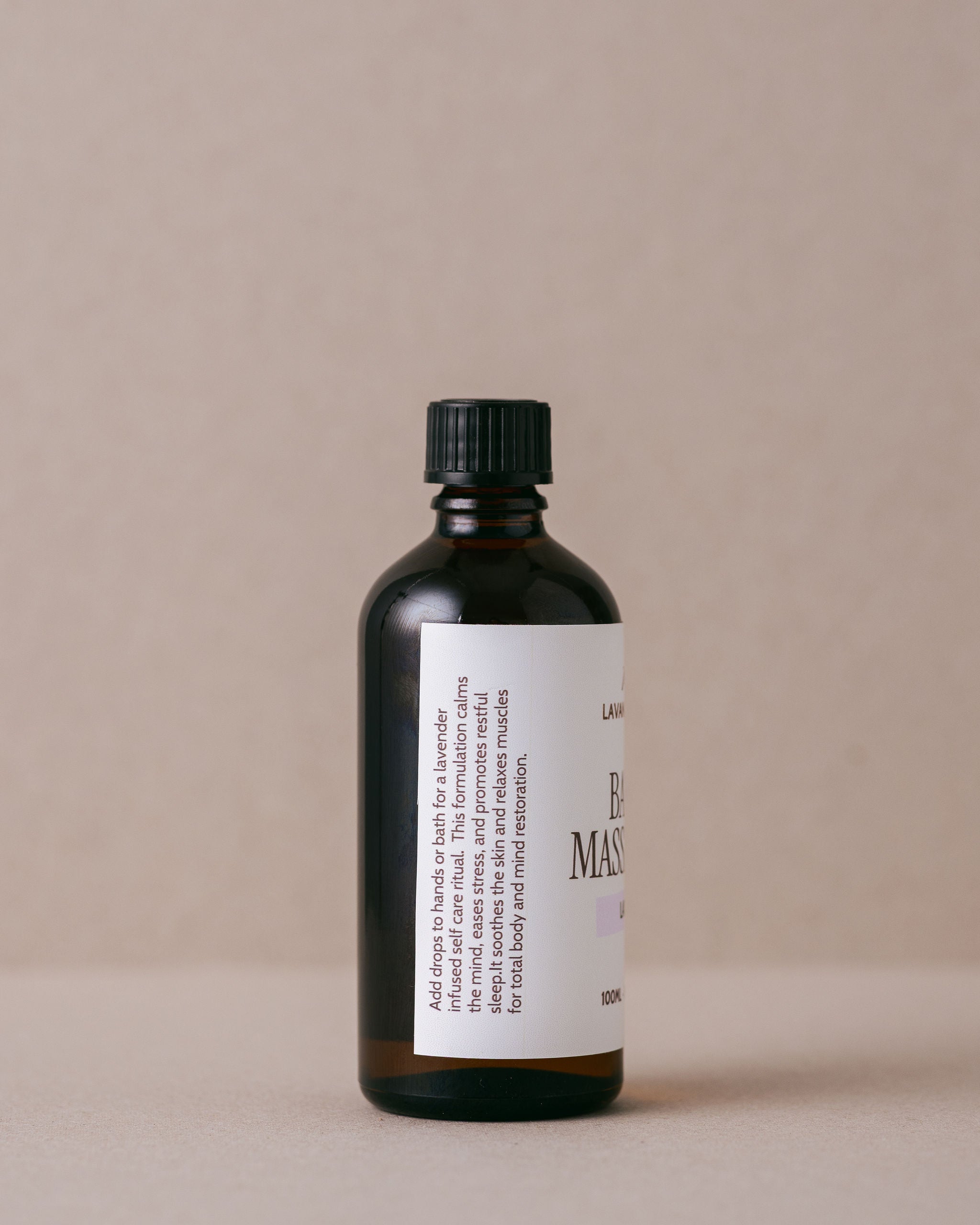 Lavender bath and massage oil in a glass bottle handmade with natural ingredients at Lavandula Farm