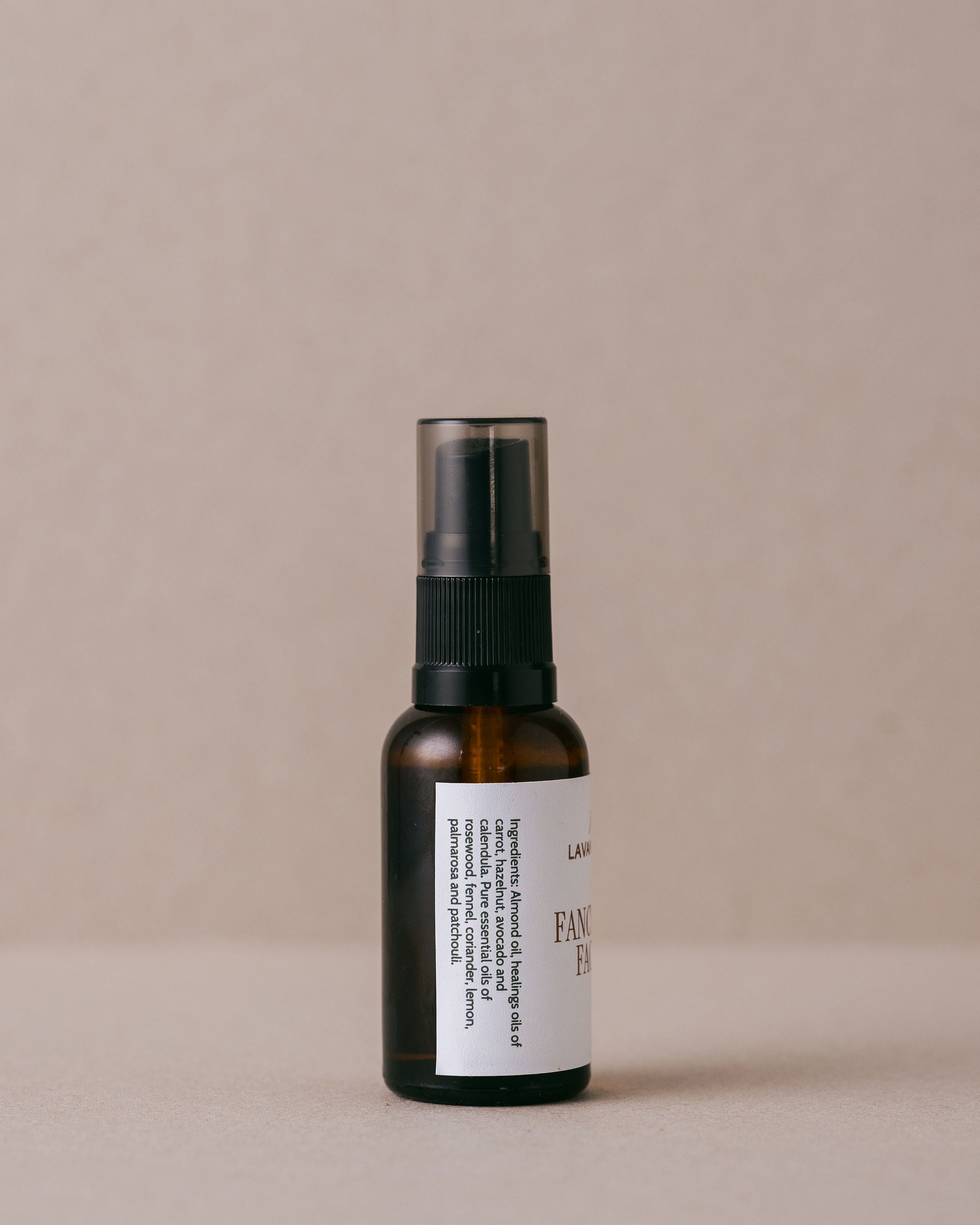Nourishing French facial oil in a glass bottle handmade at Lavandula Farm with natural ingredients