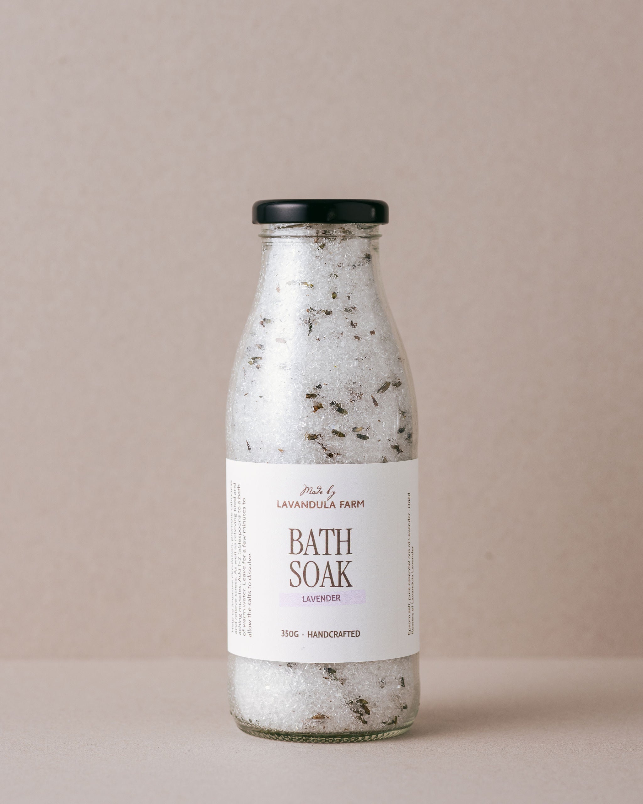 Lavender bath soak and bath  salts in a glass bottle