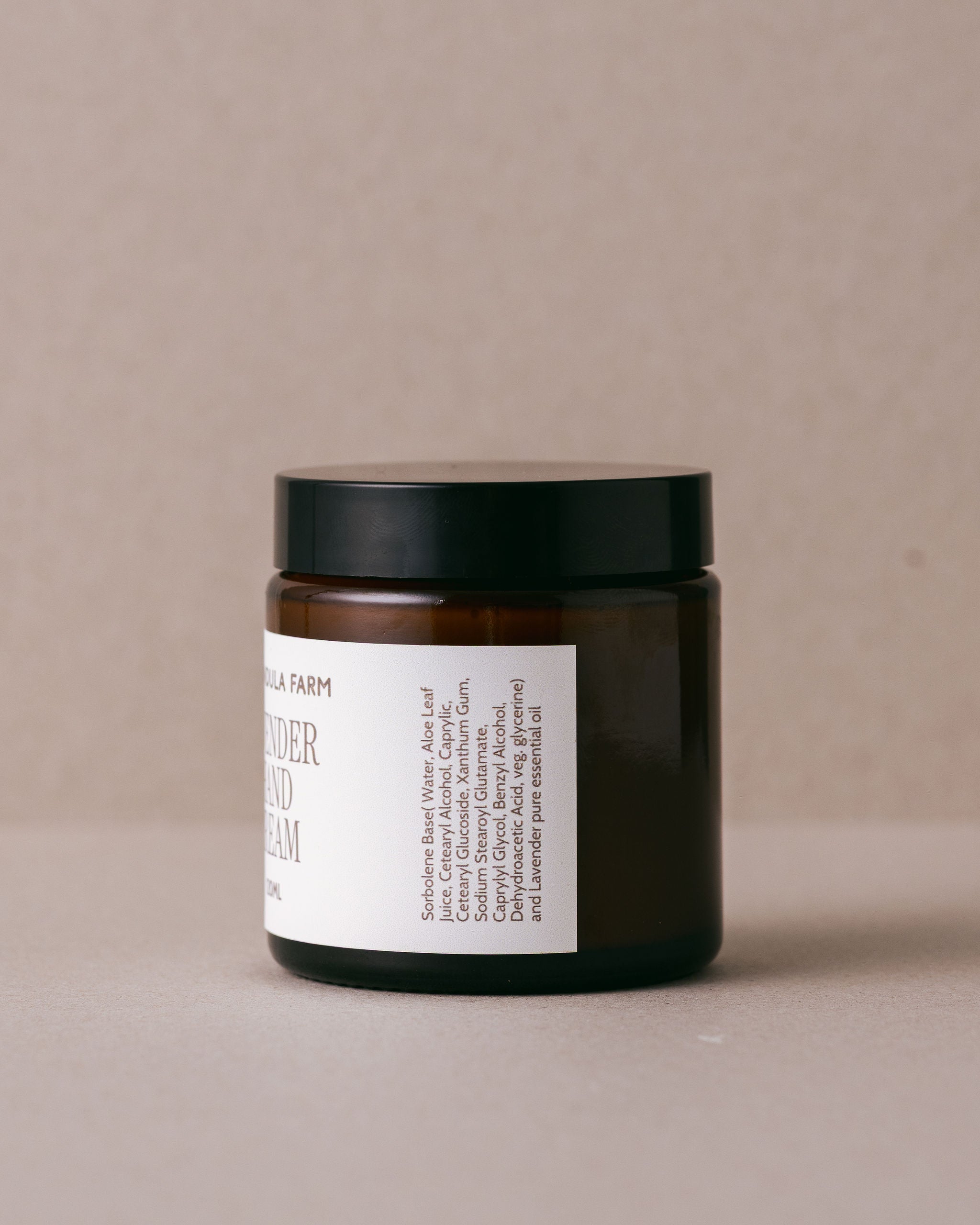 Luxurious pure lavender hand cream with natural ingredients in a glass jar handmade at Lavandula Farm