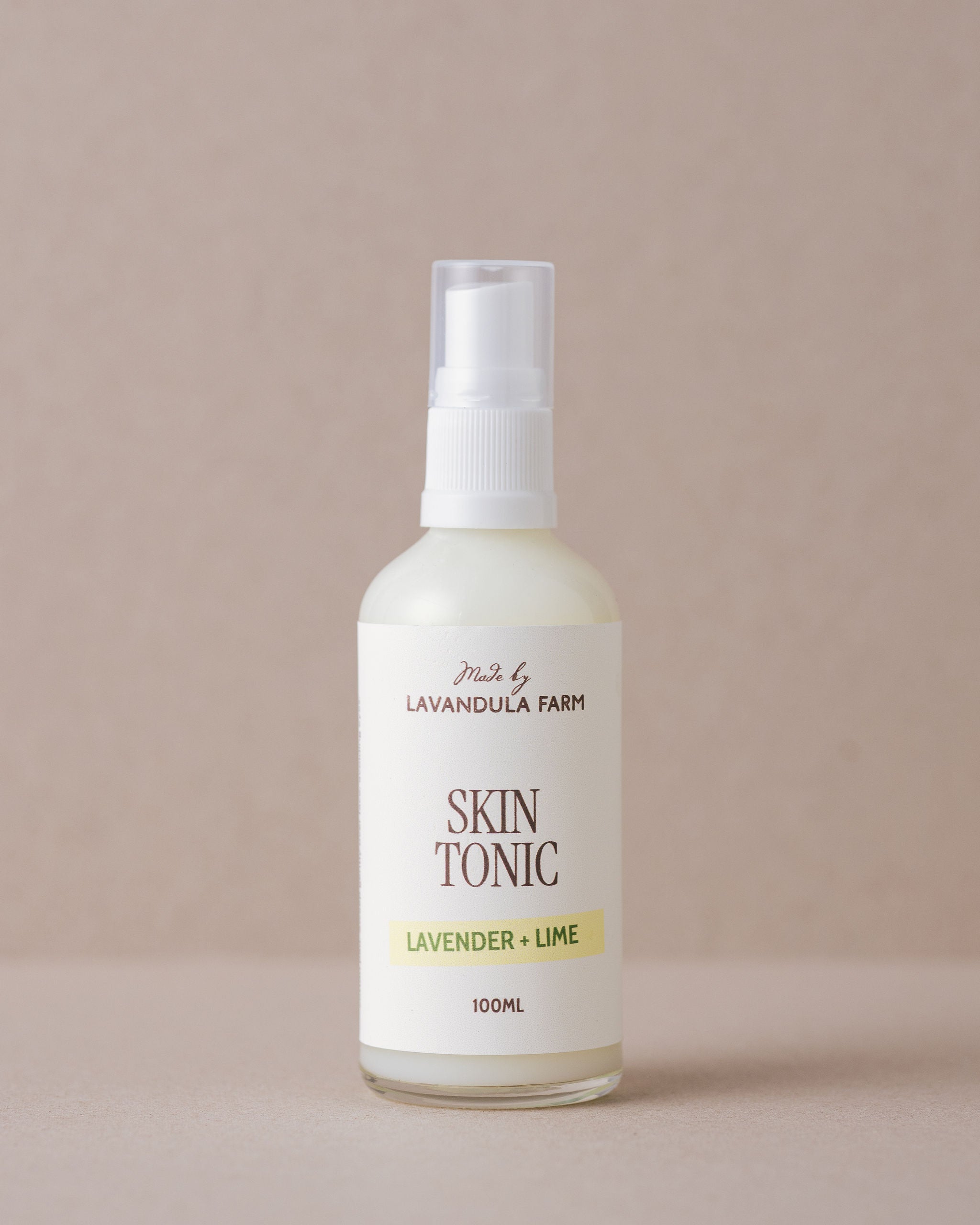 Lavender and lime skin tonic in a glass jar handmade at Lavandula Farm with natural ingredients
