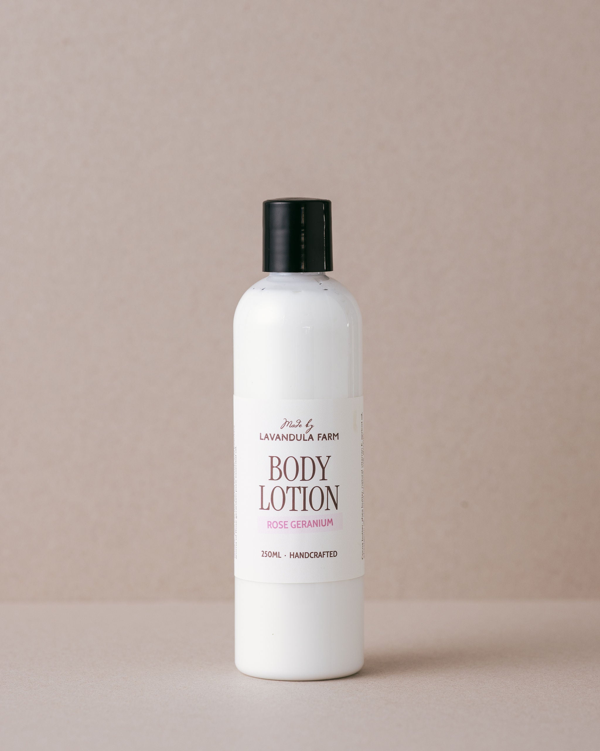 Rose geranium body lotion handmade at Lavandula Farm