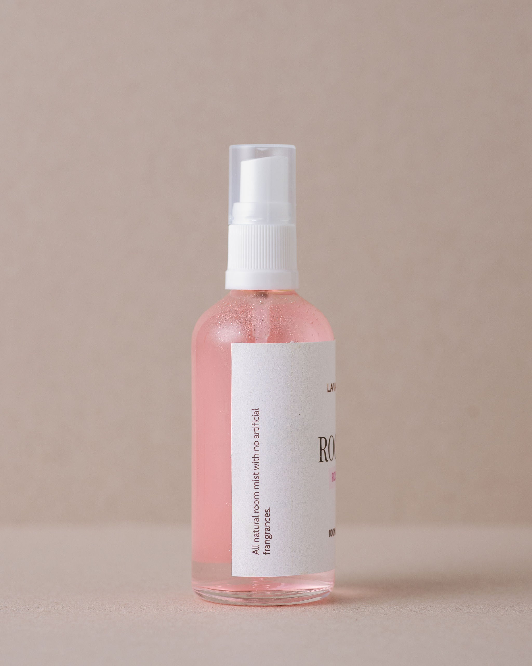 Natural rose-scented room mist in a glass bottle handmade at Lavandula Farm