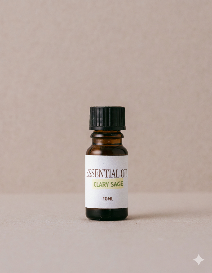 clary sage essential oil in small glass dropper bottle