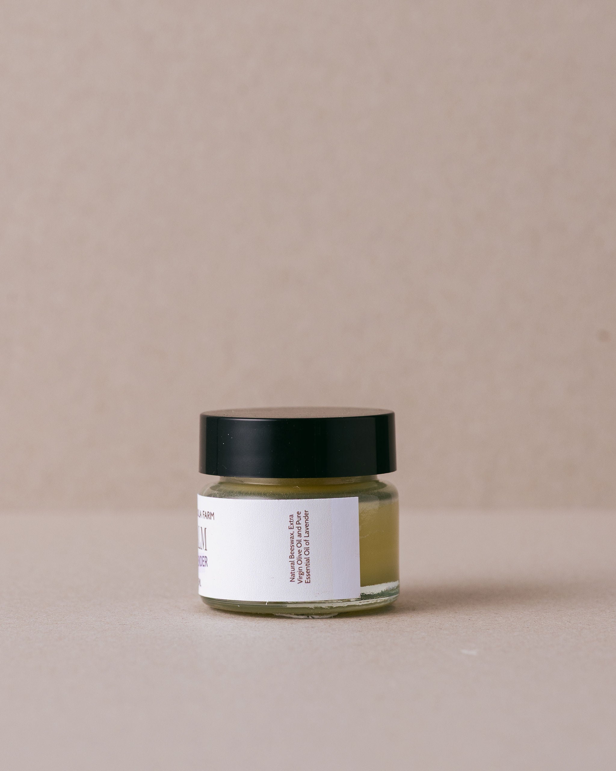 small glass jar of lavender balm made with natural ingreidents at Lavandula Farm
